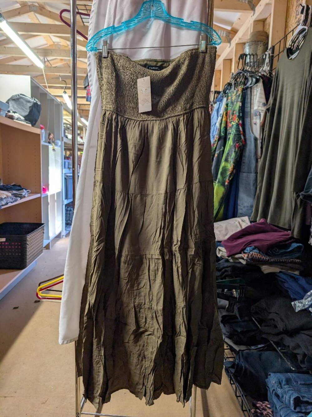 Women's Smocked Olive Green Dress - 25% Off When You Bundle 5+ Items!